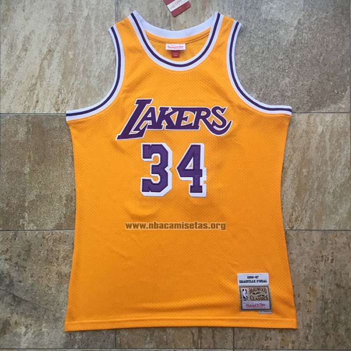 Camiseta Los Angeles Lakers Shaquille O'Neal NO 34 Mitchell & Ness 1996-97 Amarillo